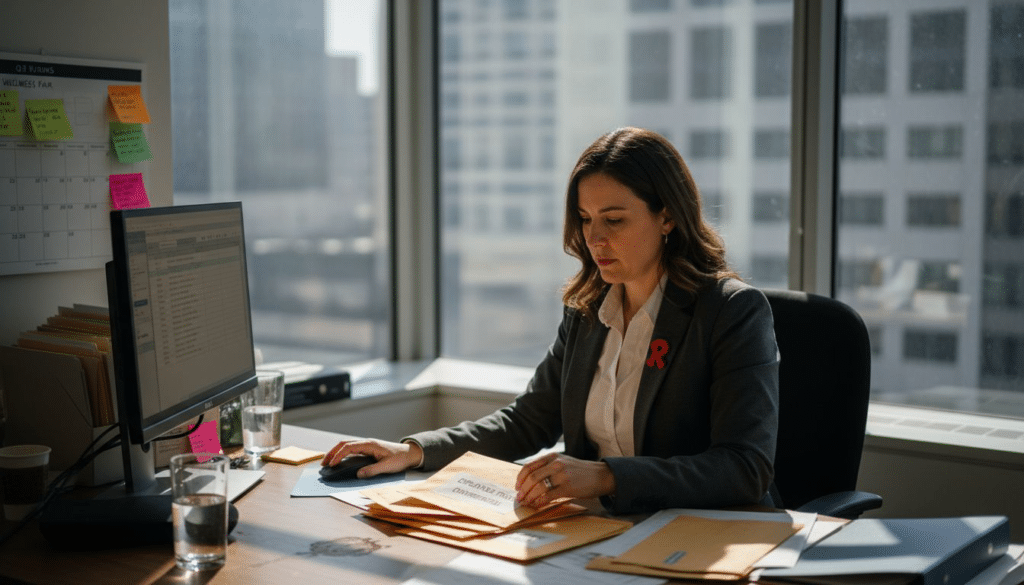 HR manager organizing drug test paperwork