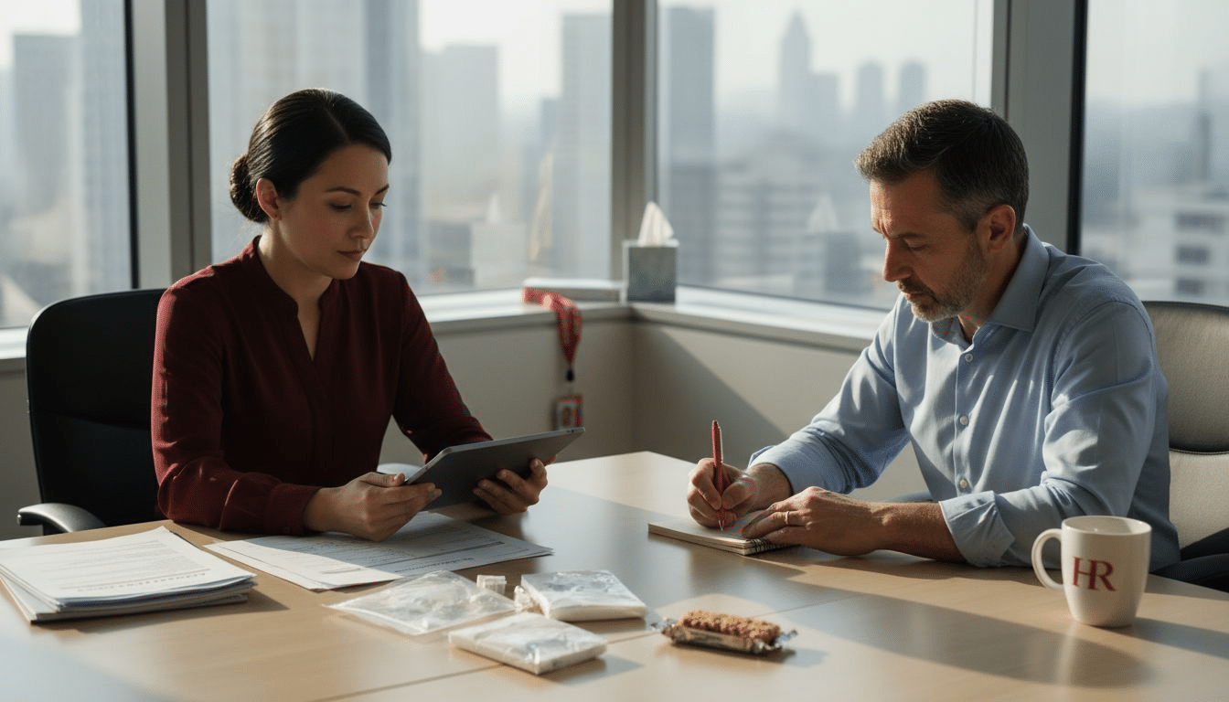 HR team discusses workplace drug testing policy