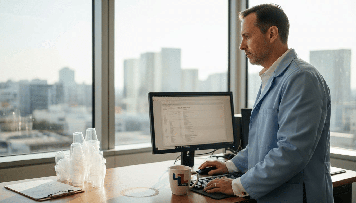Lab director reviewing drug testing inventory