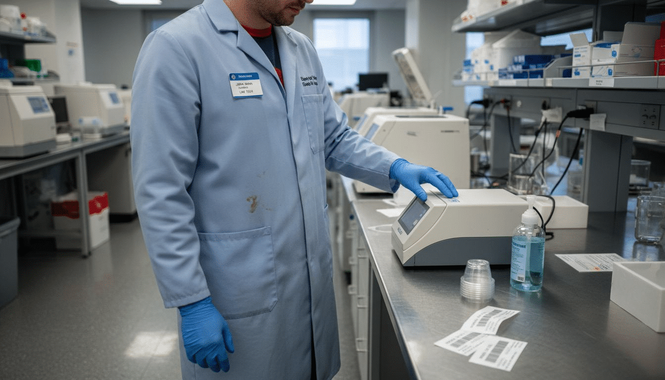 Lab technician using portable drug test analyzer