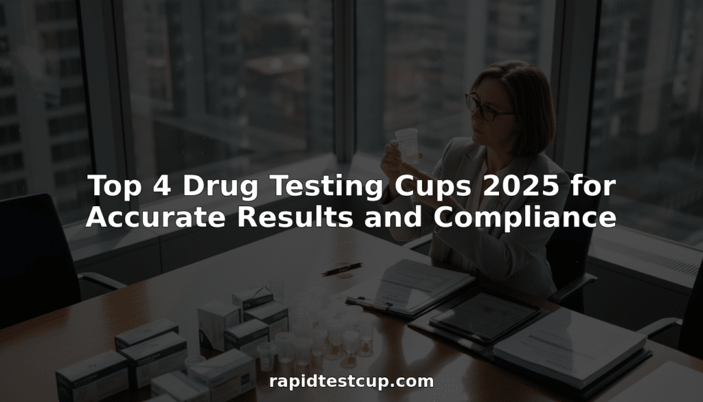 Manager reviewing drug testing cups in bright office