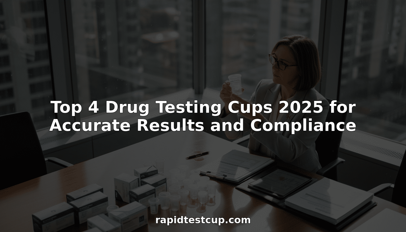 Manager reviewing drug testing cups in bright office