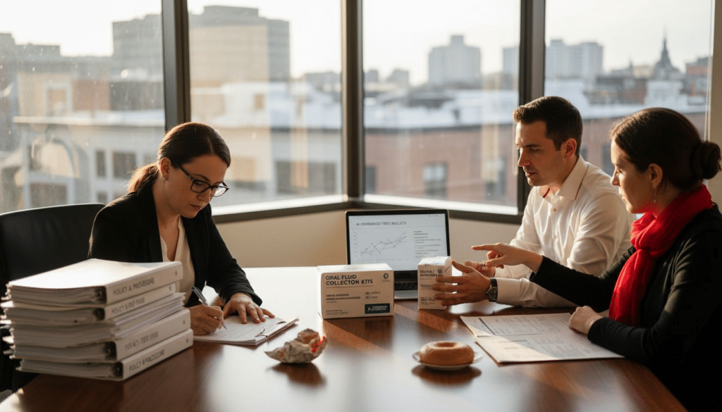 Healthcare team reviewing drug testing protocols