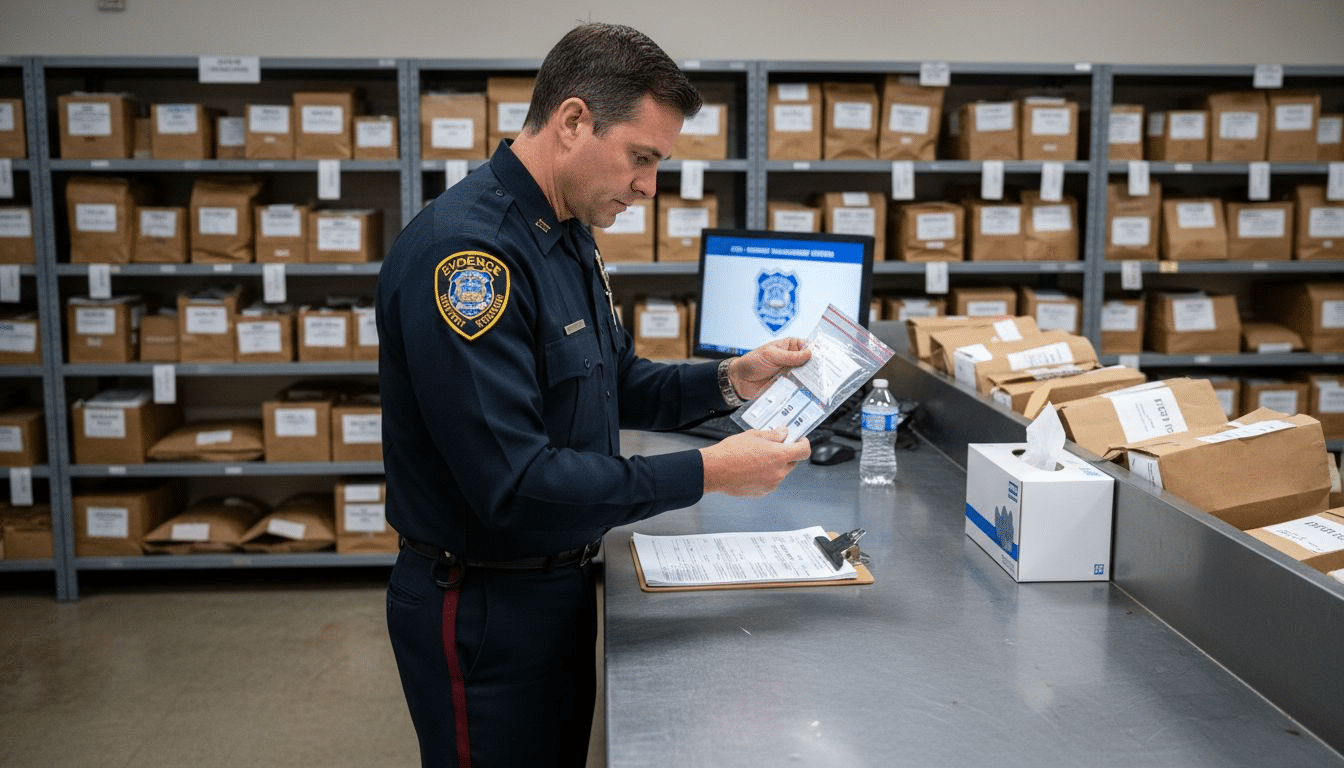 Police supervisor checking drug test kits