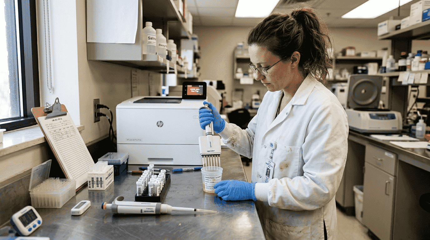 Lab technician processing rapid drug test