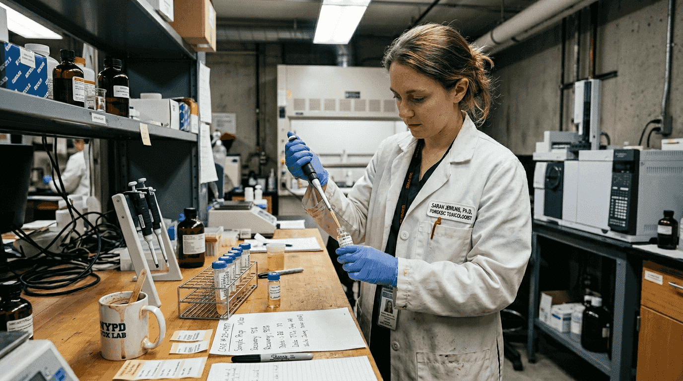 Forensic scientist prepares drug testing sample