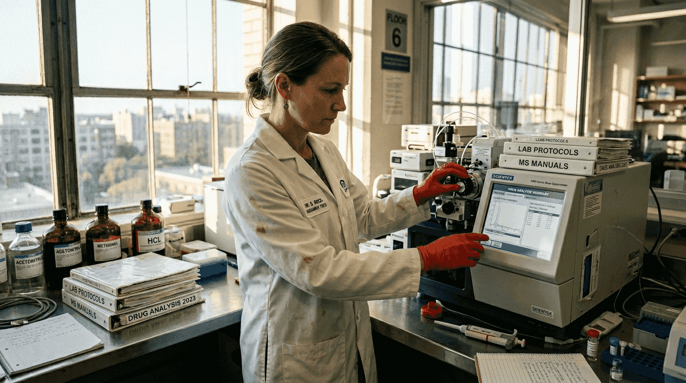 Lab technician calibrating mass spectrometer