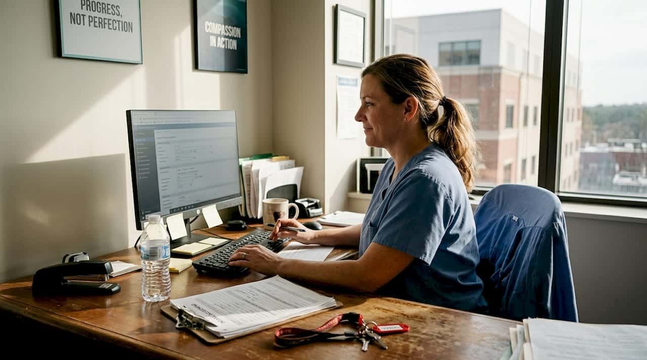 Nurse completes intake screening at treatment center