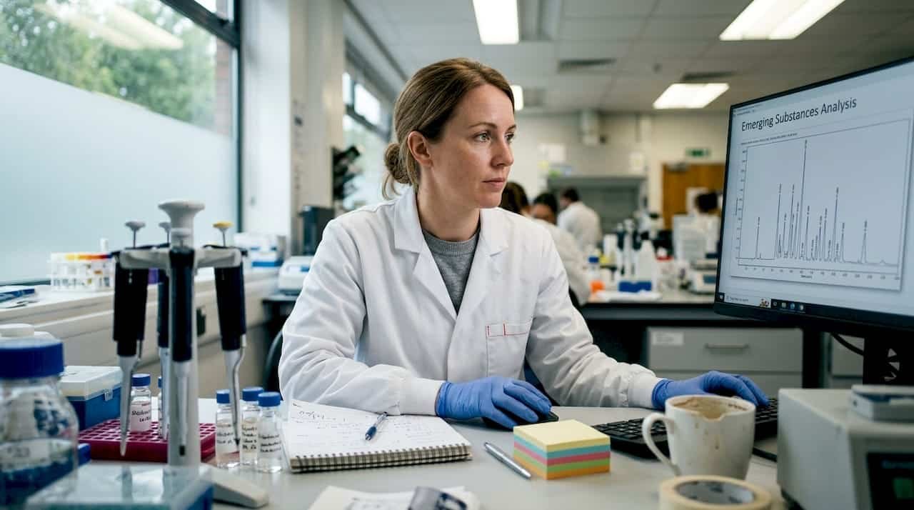 Lab technician analyzing emerging substances samples