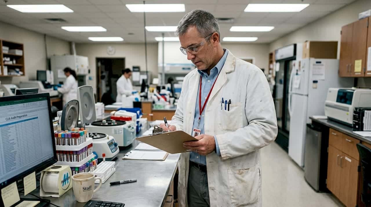 Lab manager checking compliance checklist