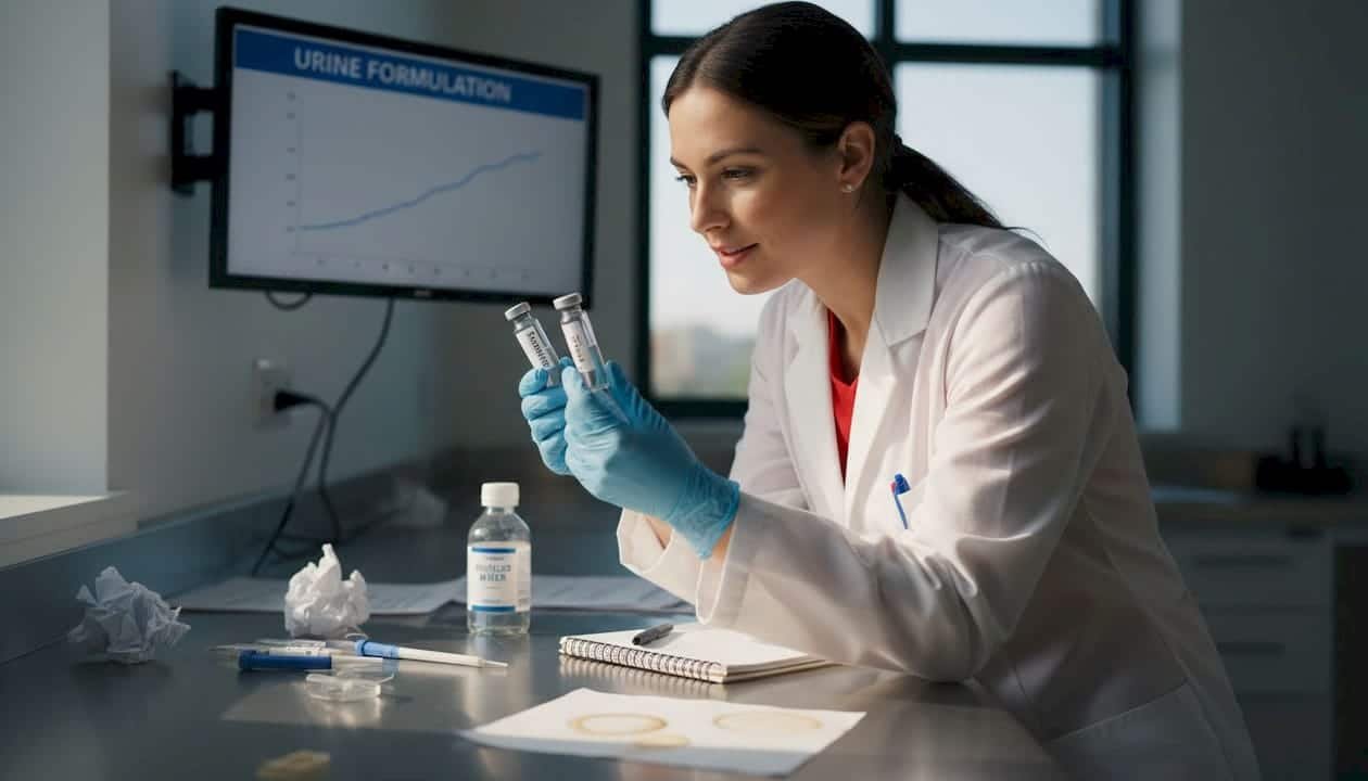 Lab tech reviews synthetic urine vials