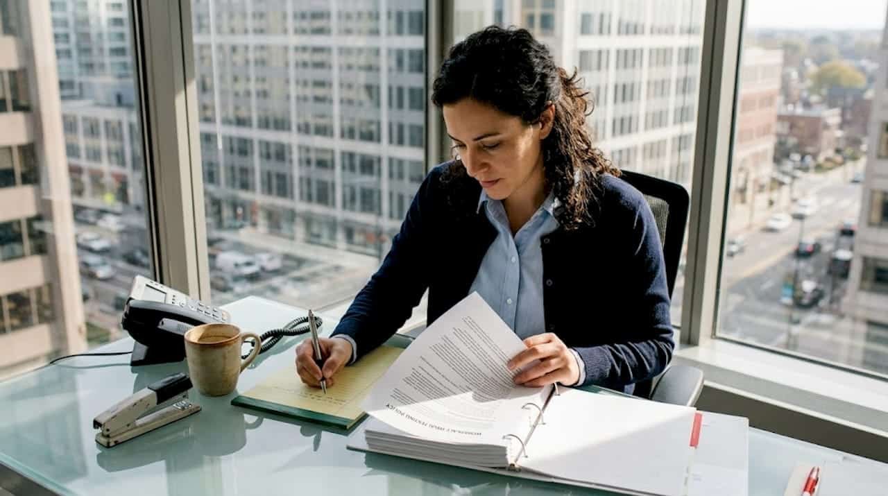 HR manager reviewing drug policy documents