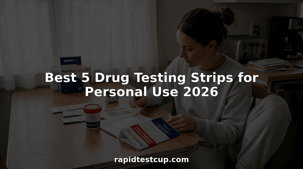 Woman sorting drug testing strips on kitchen table