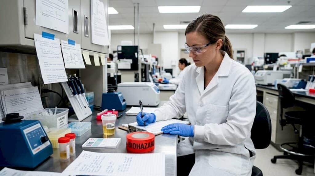 Lab technician using drug test accessories