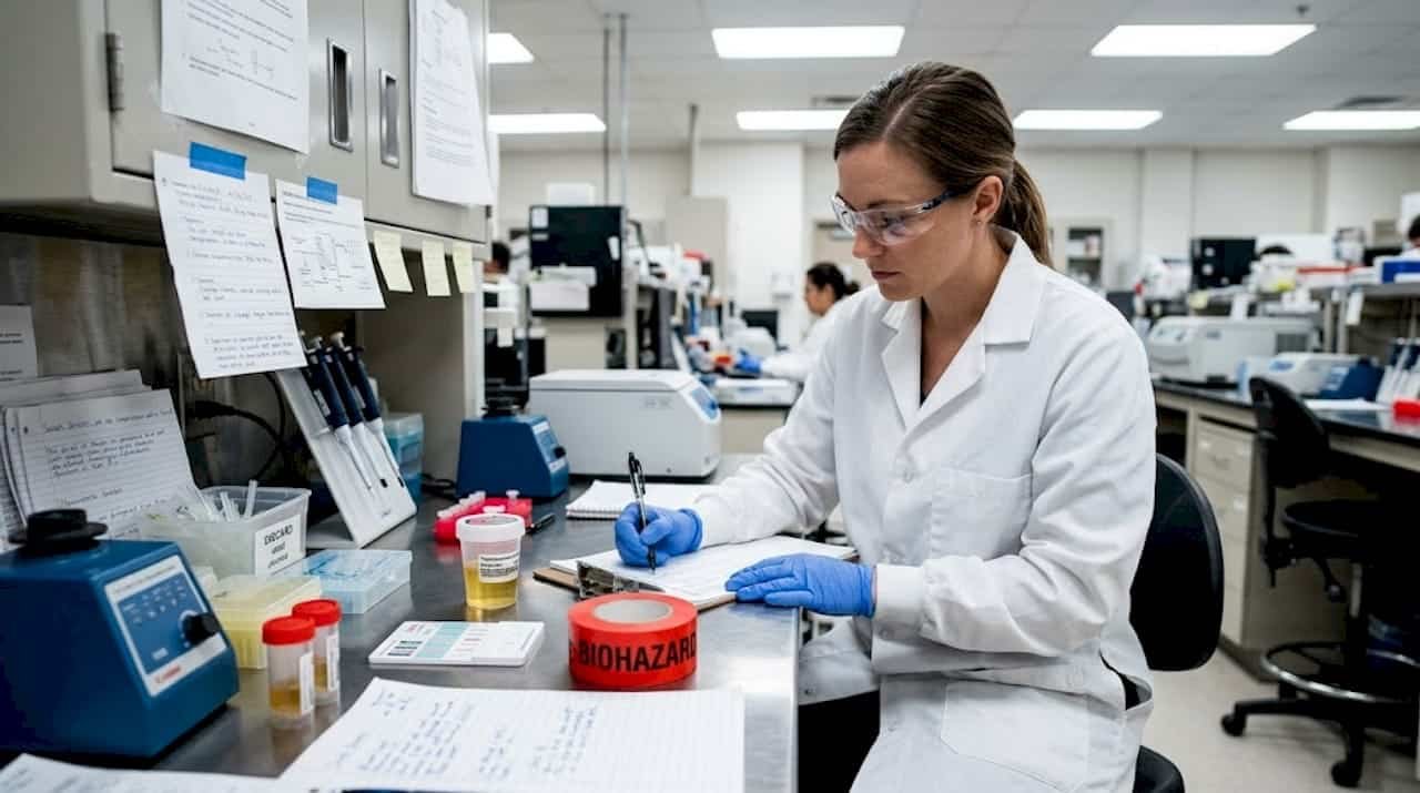 Lab technician using drug test accessories