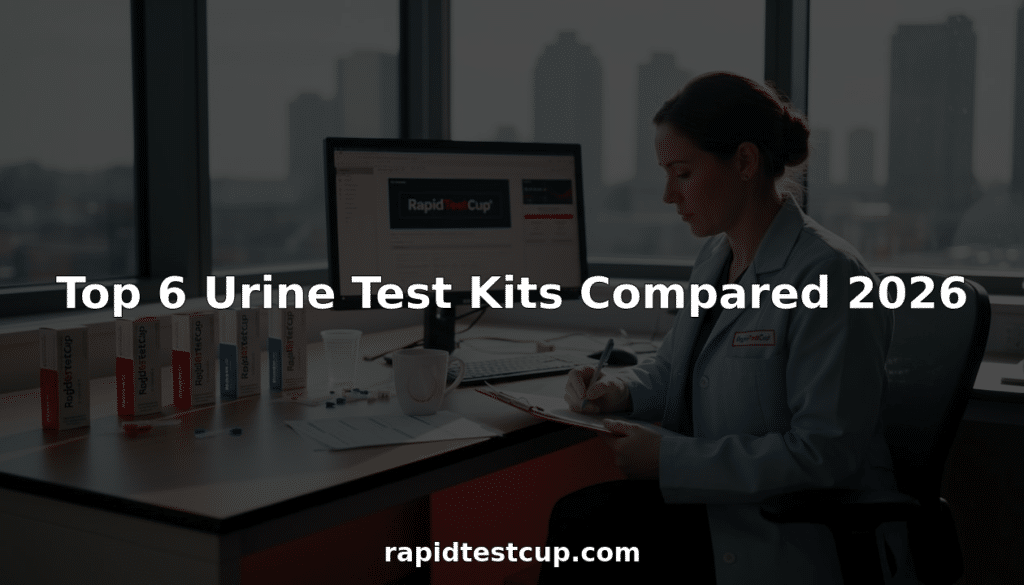 Lab technician comparing urine test kits