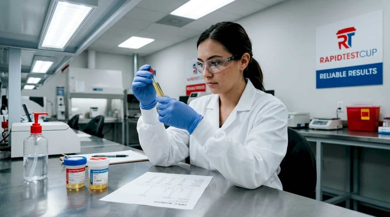 Lab technician analyzes drug metabolism samples