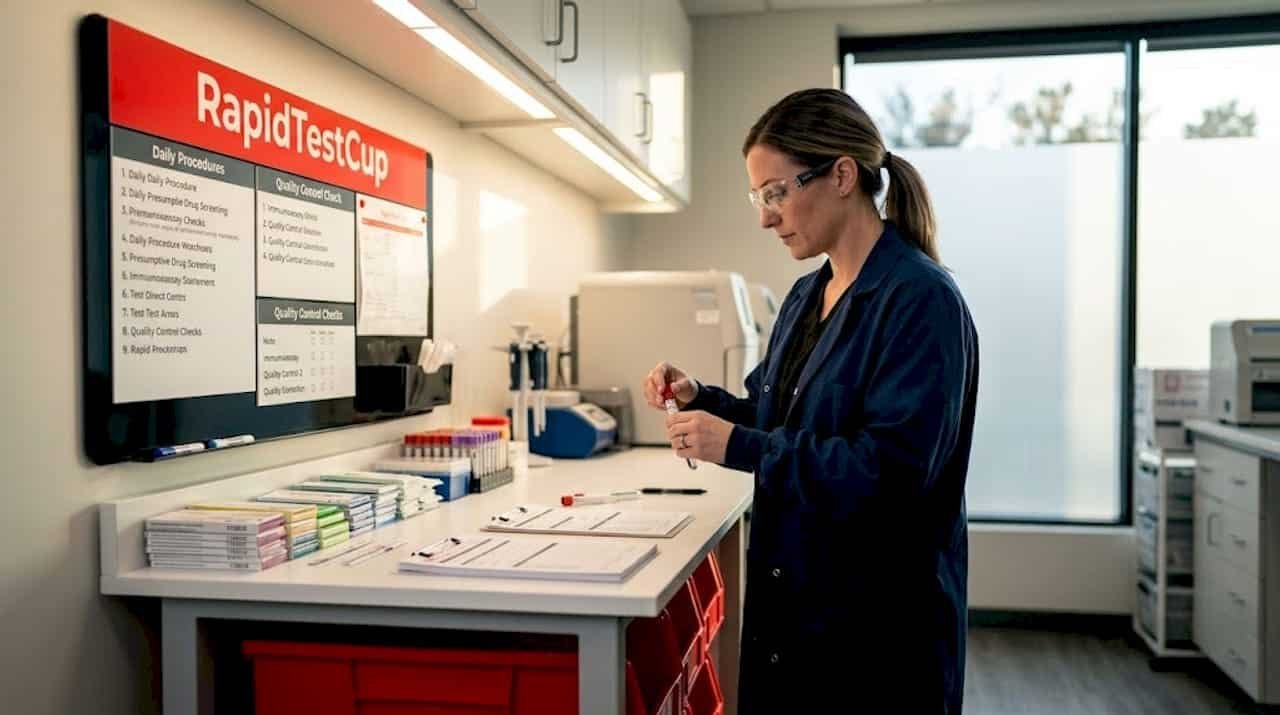 Lab technician sorts test tubes for screening