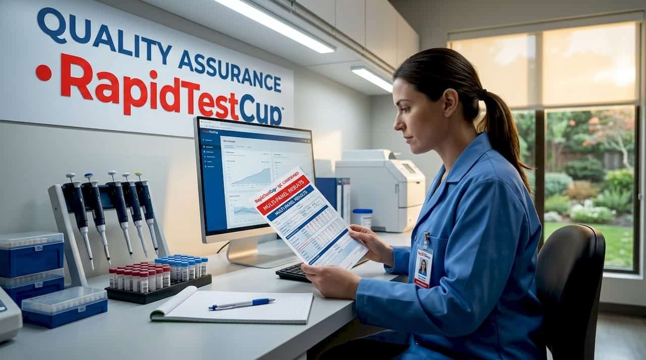 Lab technician reviewing drug test results
