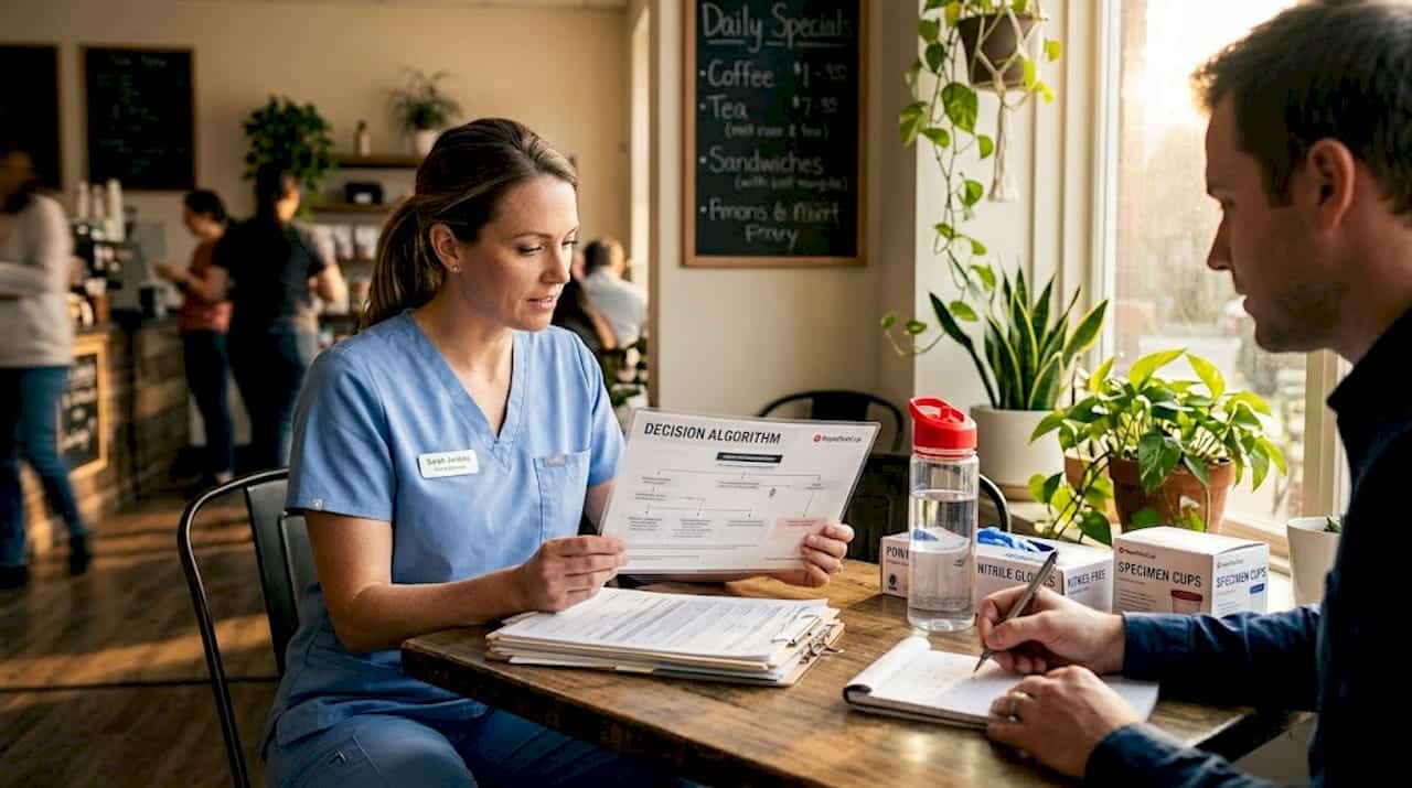 Clinicians reviewing drug testing chart