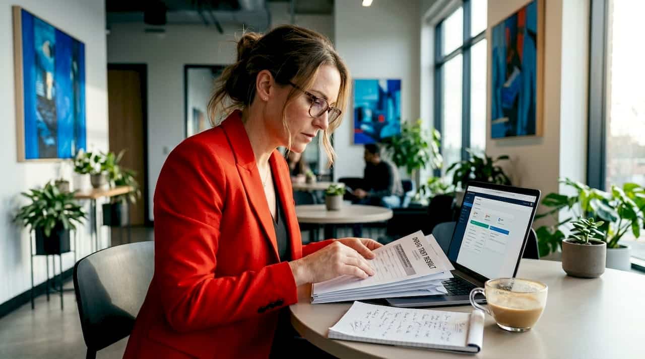Manager reviews drug test results at workplace