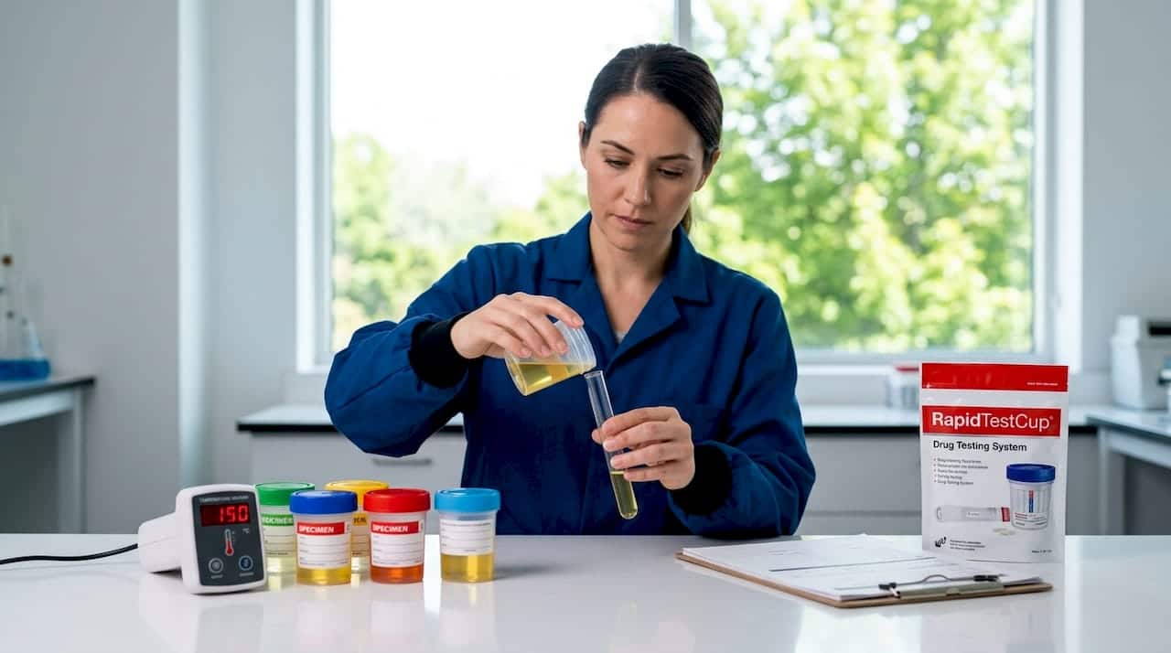 Lab technician preparing urine sample for analysis