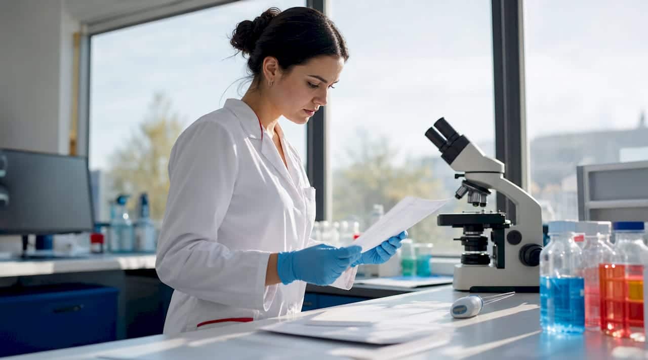 Lab technician reviewing drug test results