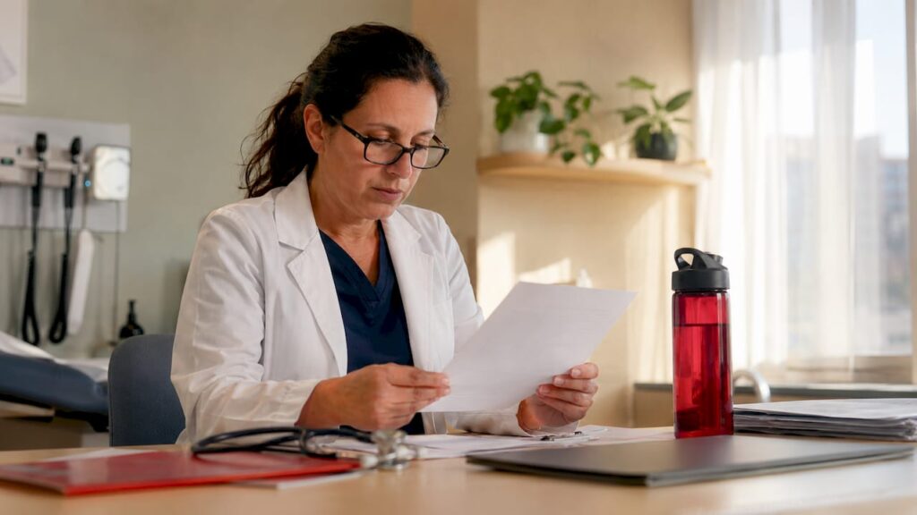 Clinician reviewing opioid drug test report