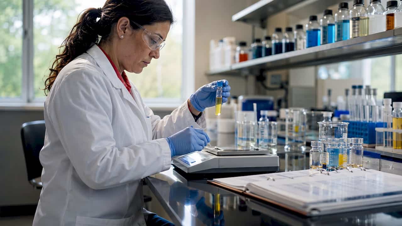Lab technician performing confirmatory drug test