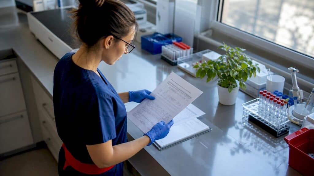 Clinician reviewing test accuracy reports