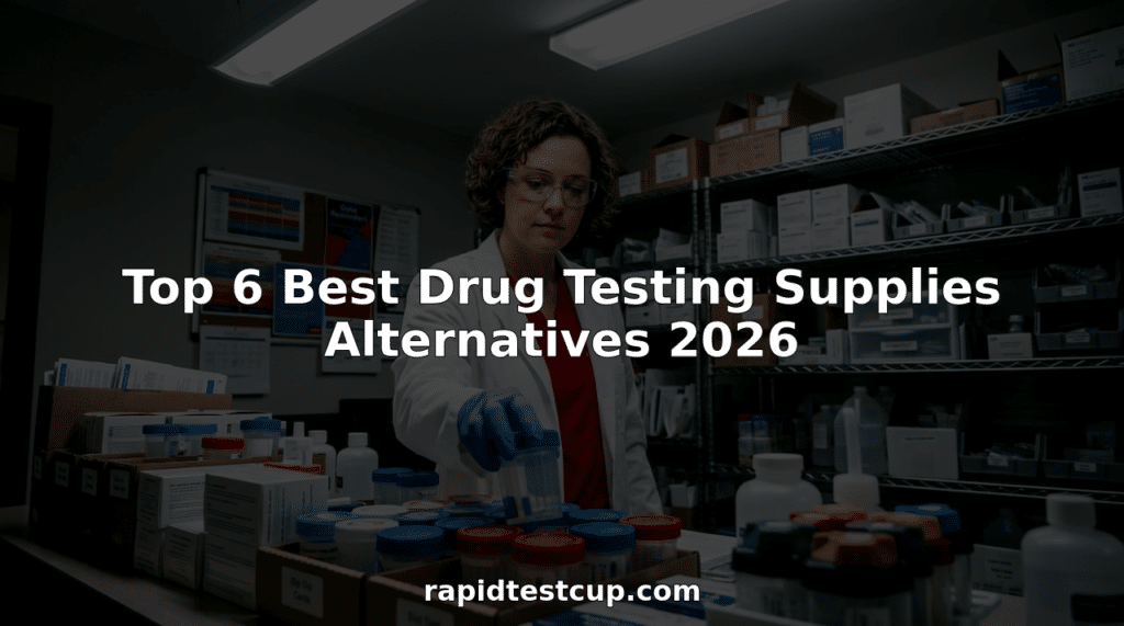 Lab technician handling drug testing supplies at bench