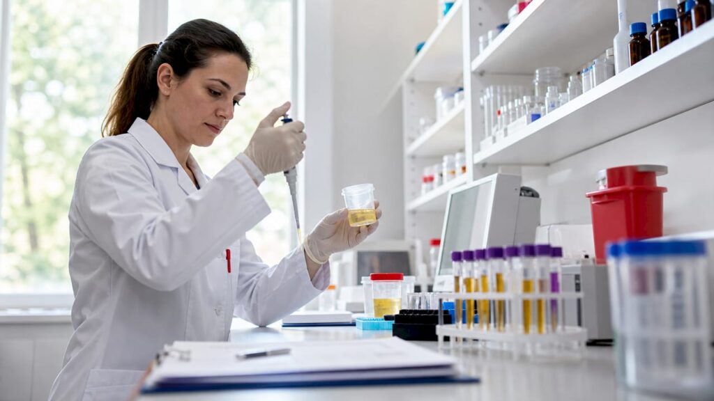 Lab technician preparing drug screening test