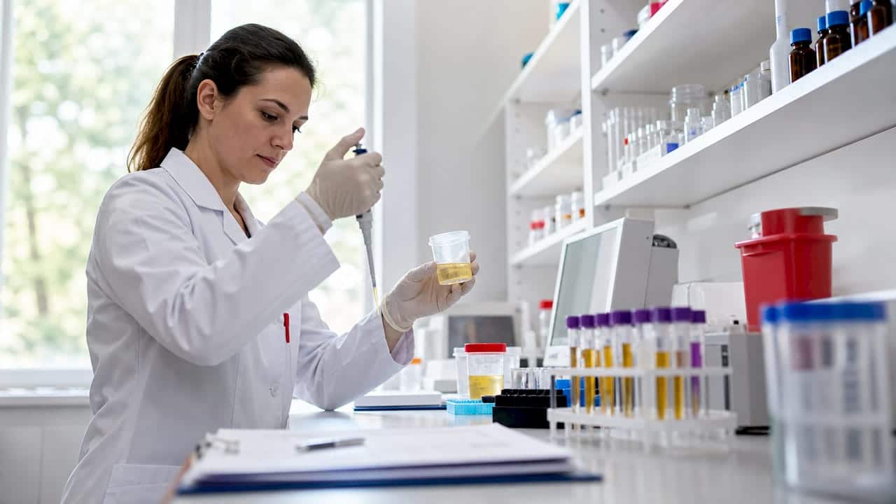 Lab technician preparing drug screening test