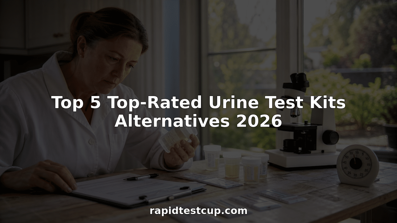 Lab technician evaluating urine test kits on table