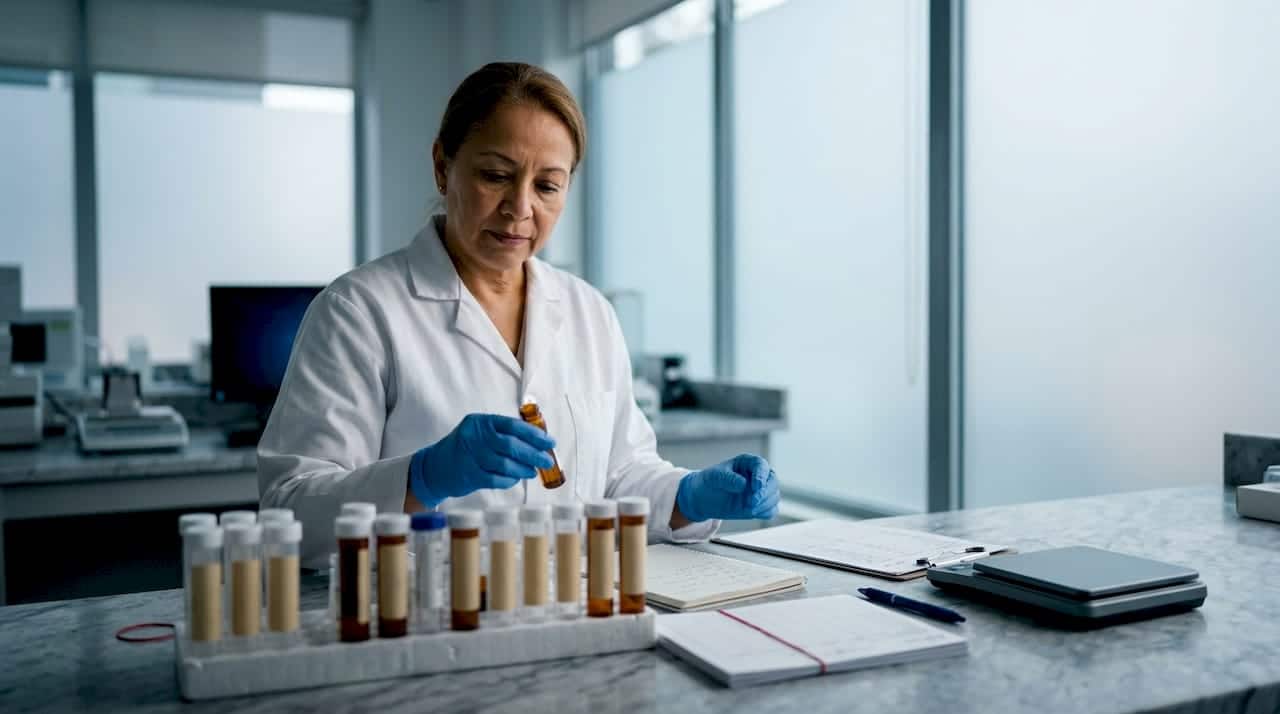 Lab manager reviewing bulk testing samples