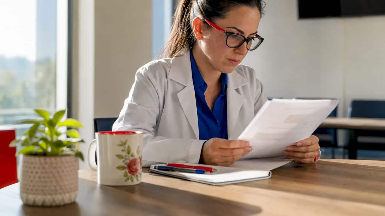 Lab scientist reviewing FDA approval documents