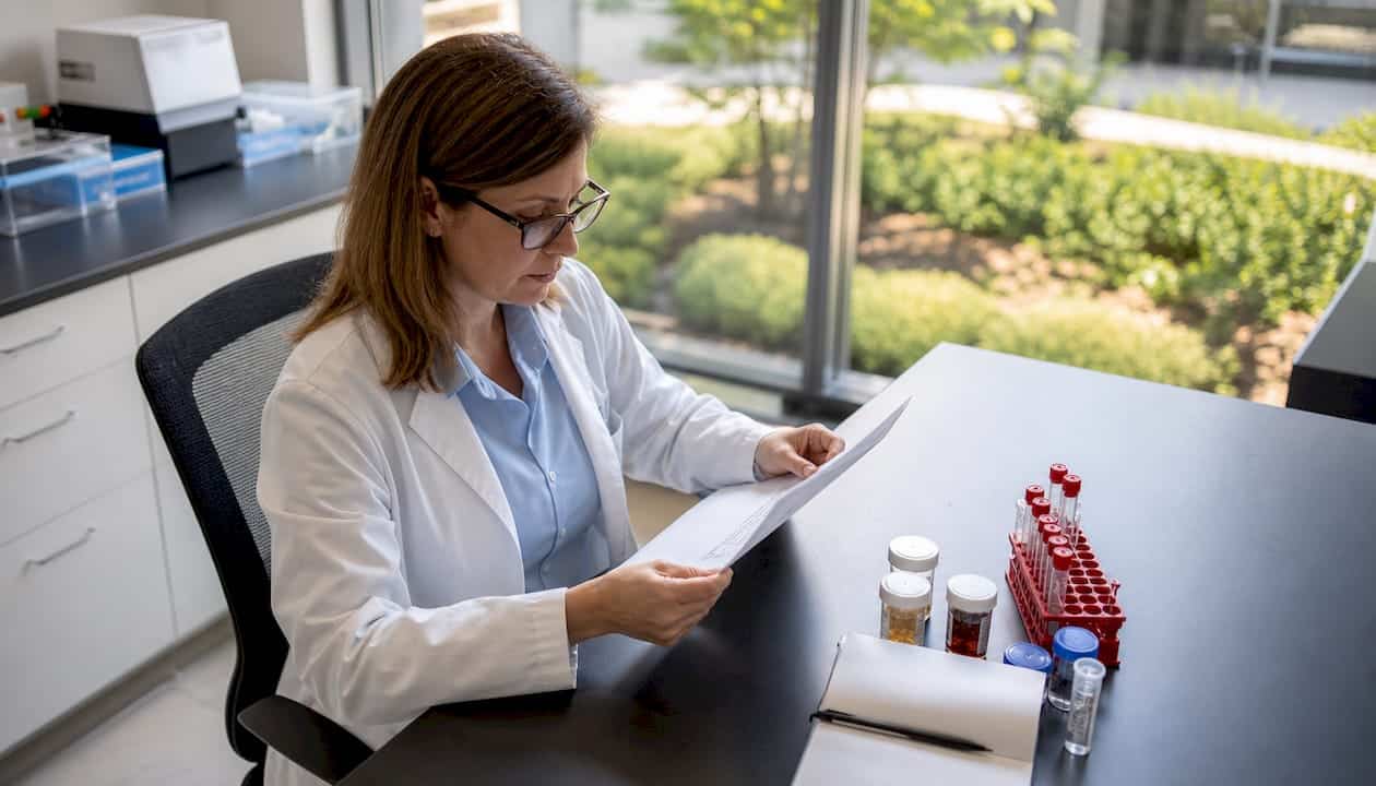 Clinical specialist reviewing FDA approval document