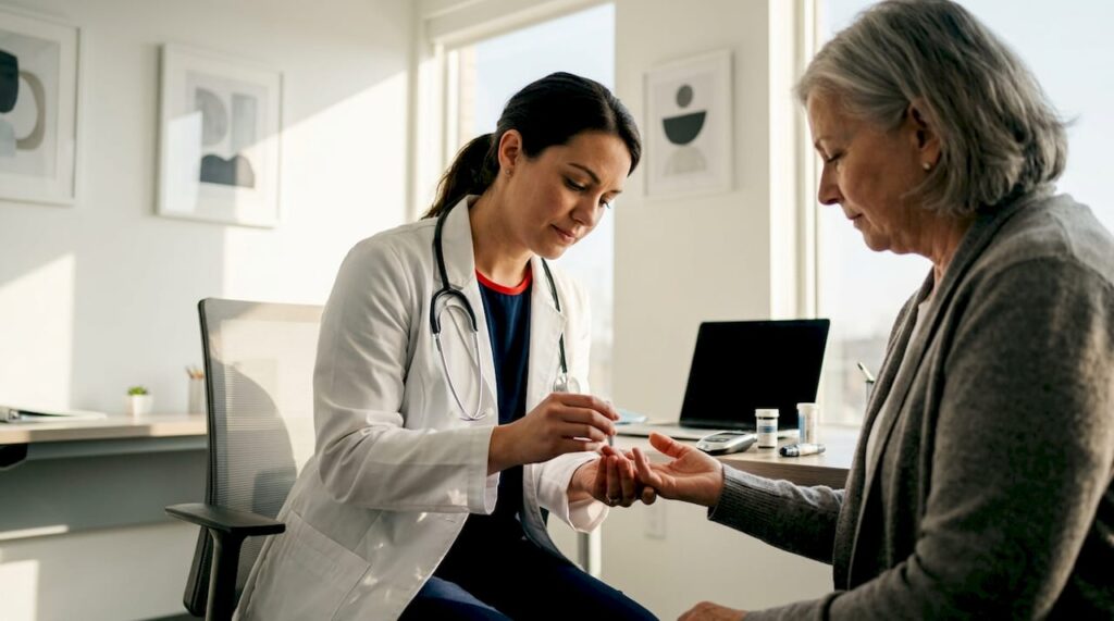 Clinician performing point-of-care test in clinic