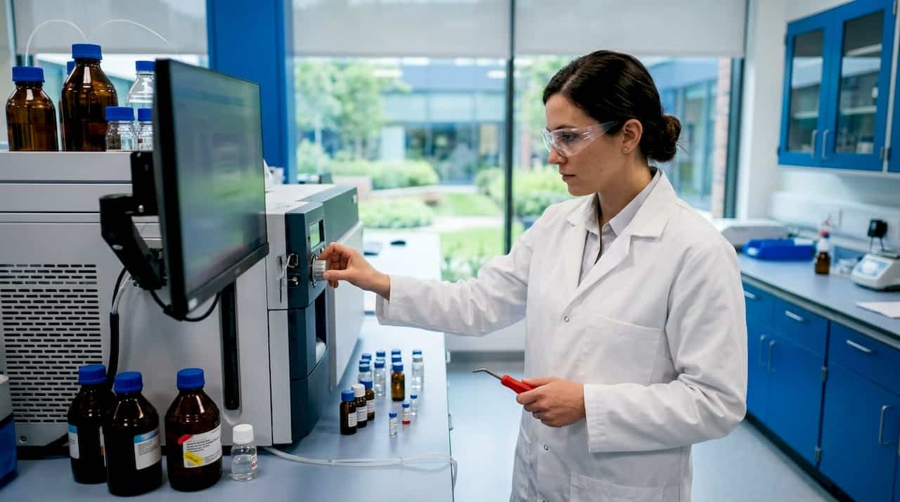 Scientist operating metabolite detection instrument