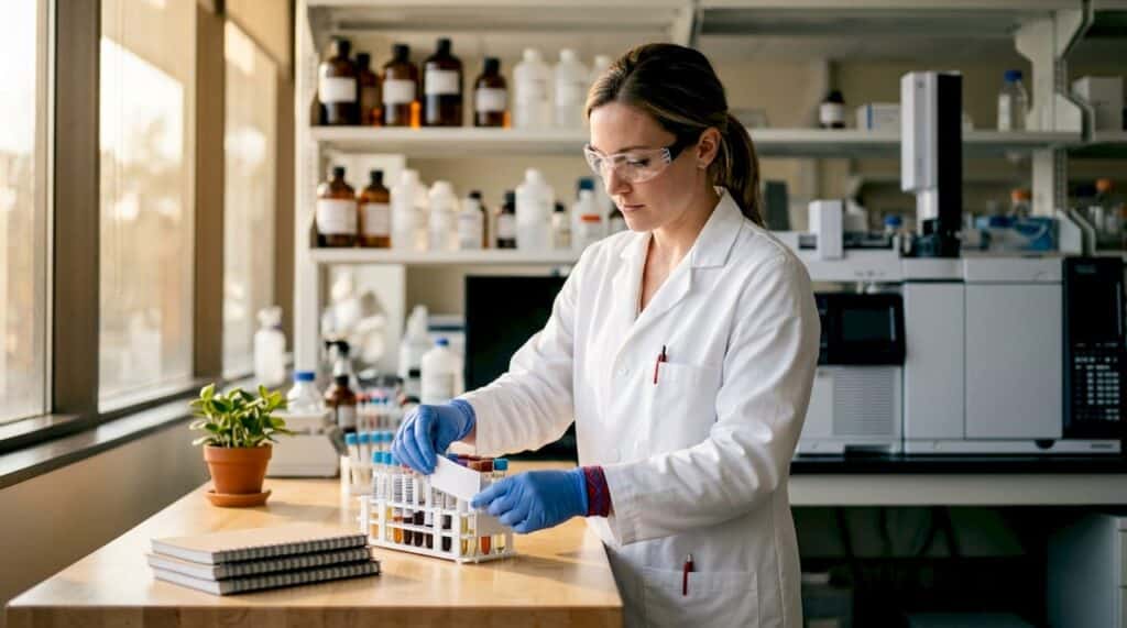 Lab technician handling drug test samples