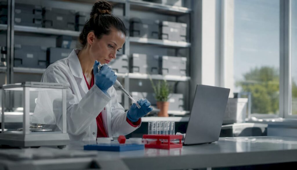 Forensic scientist preparing DNA samples in laboratory