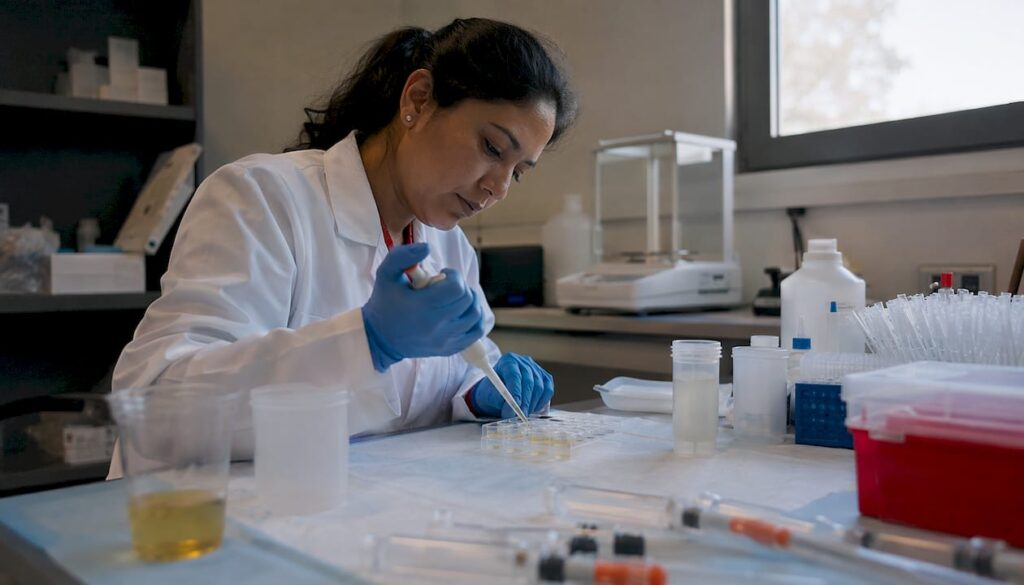 Lab technician performing quality control testing