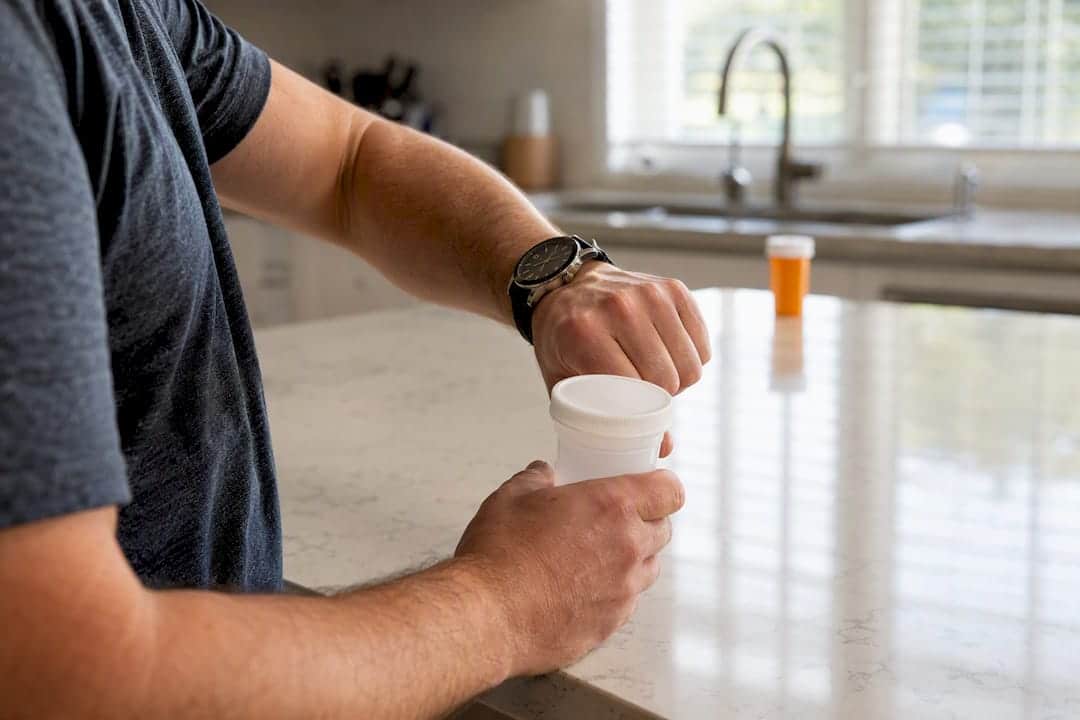 Hands preparing for drug test with medication