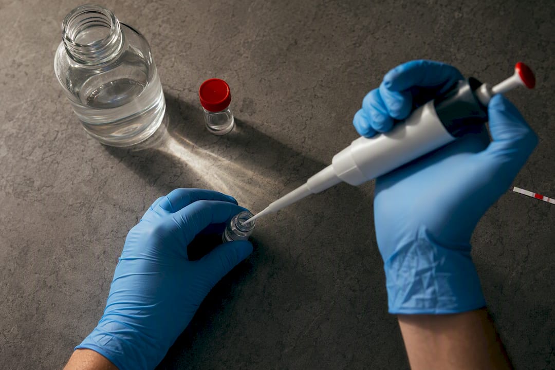Measured water added to sample vial