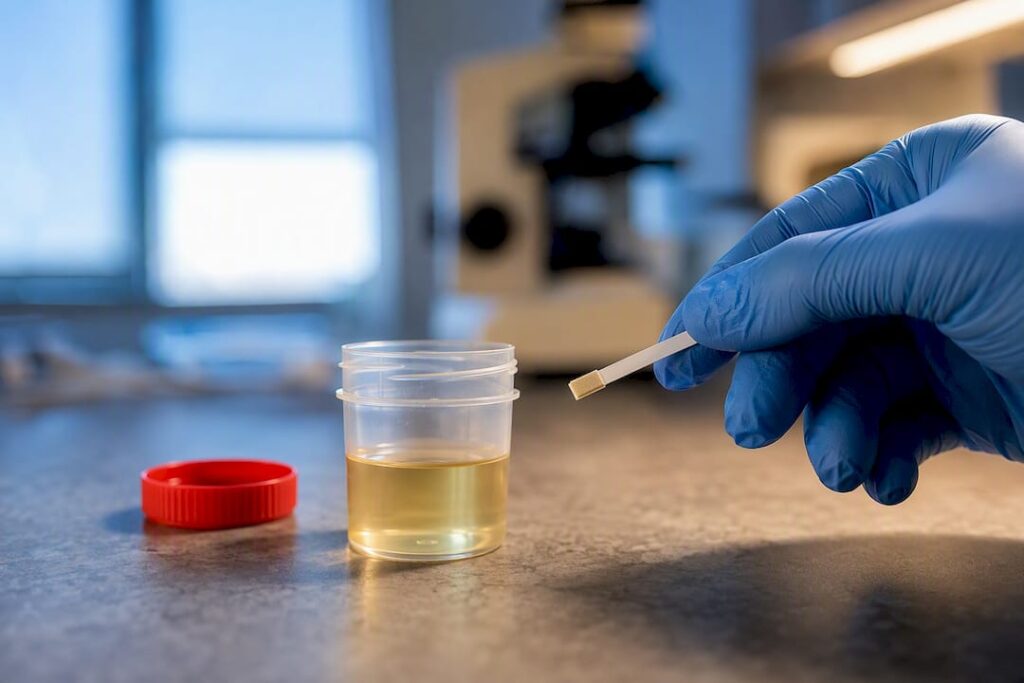 Anonymous nitrite test strip during laboratory screening