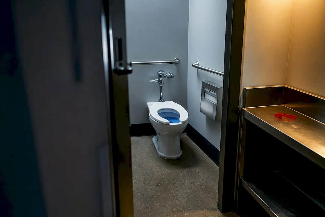 Prepared restroom with blue anti-adulteration water