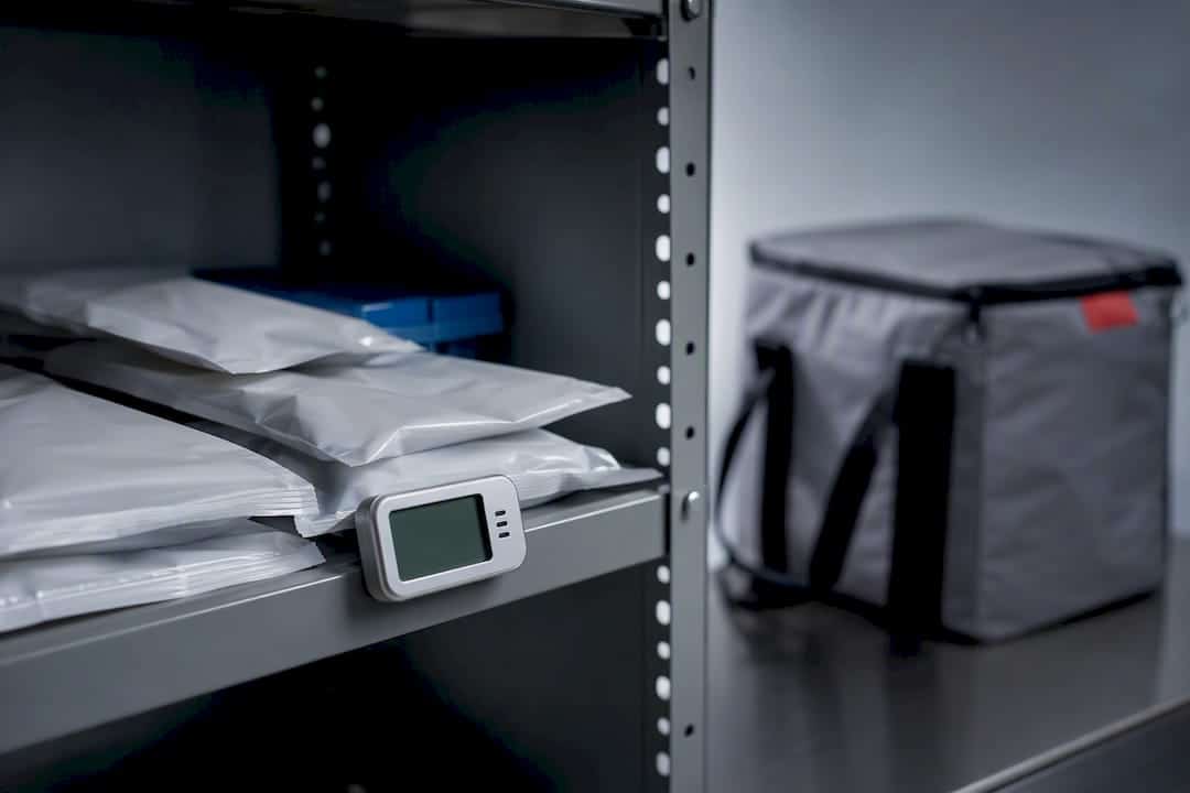 Testing supplies stored on shaded shelf