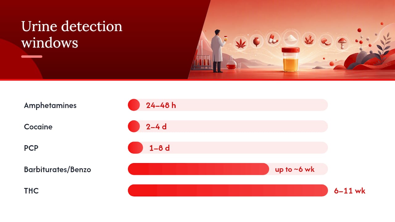 Estimated urine drug detection windows by analyte