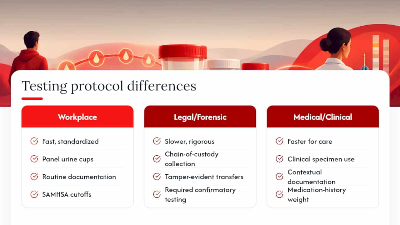 Comparison of workplace legal and medical testing protocols