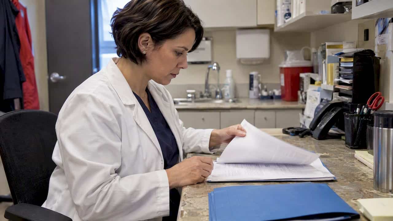 Clinic administrator completing waiver paperwork